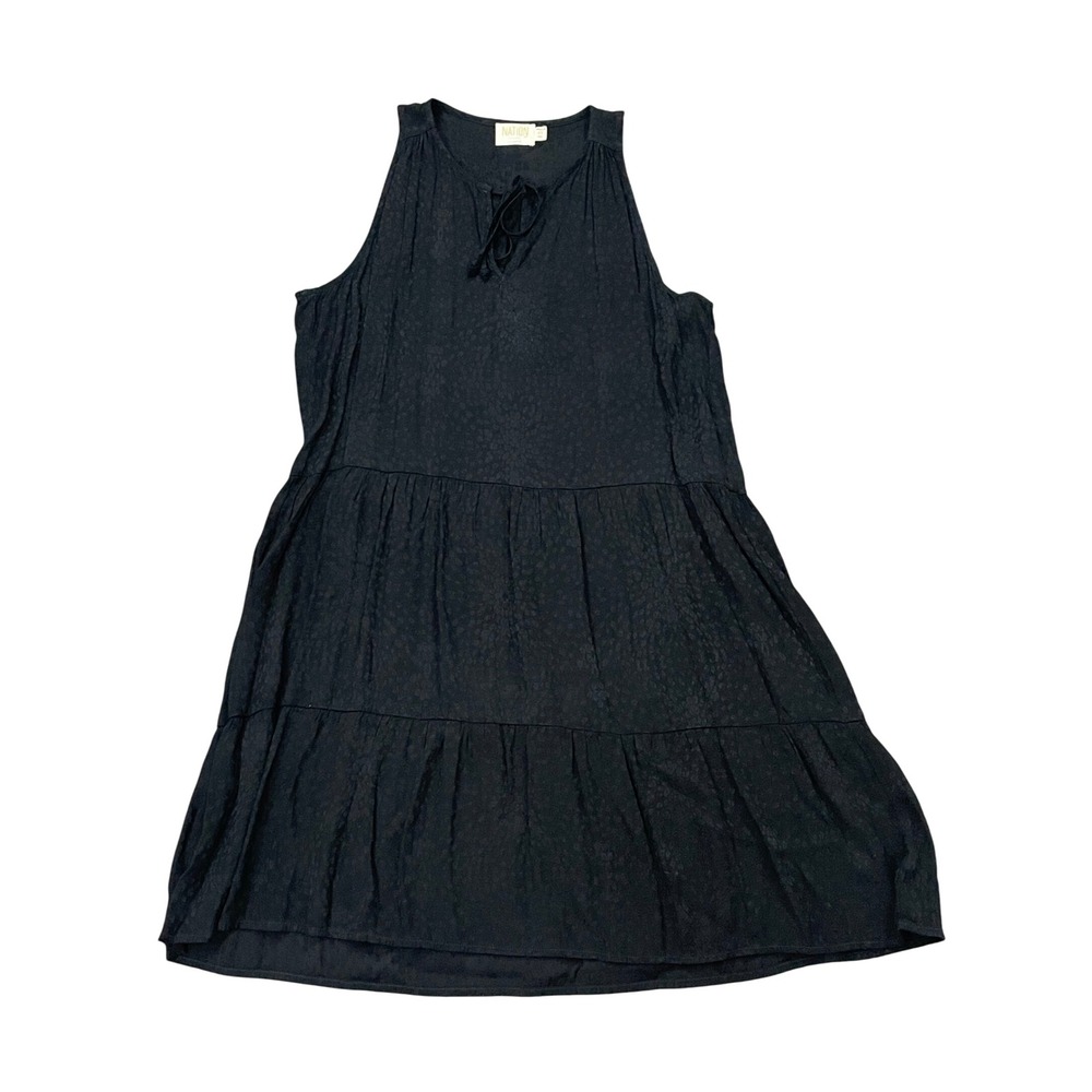 NATION LTD Black Leopard Print Tiered Keyhole Tie Neck‎ Sleeveless Dress XS
